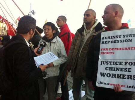 Zhang Shujie of CWI protesting against state visit of Wen Jiabao to Sweden in 2012