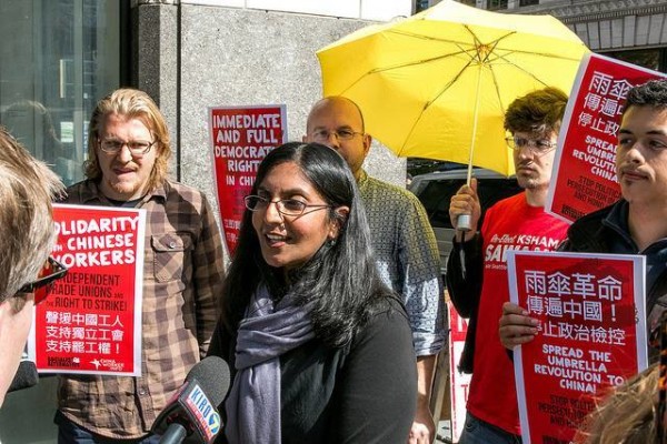 Socialist Kshama Sawant leads protests against Xi Jinping's visit in Seattle. 