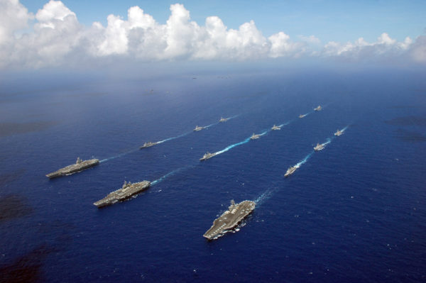 US aircraft carrier battle groups on an exercise in the South China Sea.