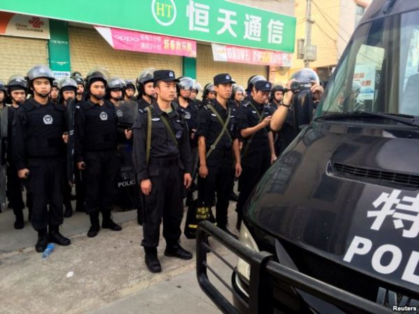 Massive police presence in Wukan. 