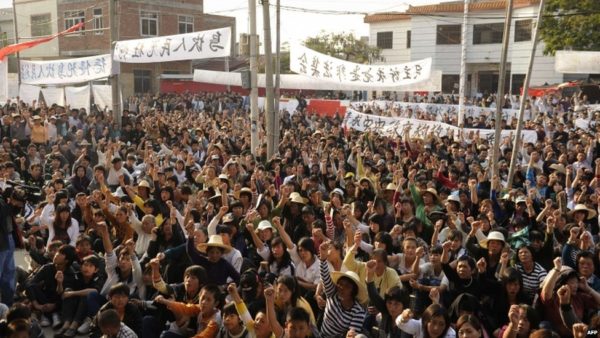 2011: Wukan mass protests demand removal of corrupt officials and return of stolen land.