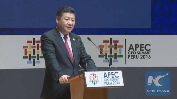 Xi Jinping addresses APEC summit in Peru.